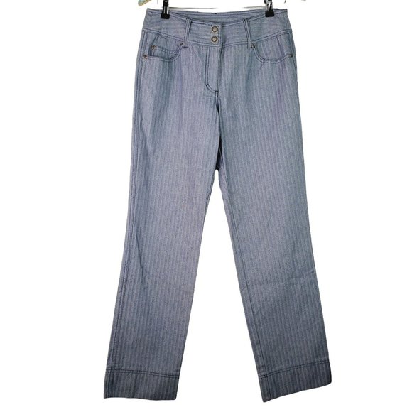 Vintage Jeanology Collection Early Y2K Pinstriped Wide Leg High Rise Jeans, Sz 8 - Picture 1 of 11